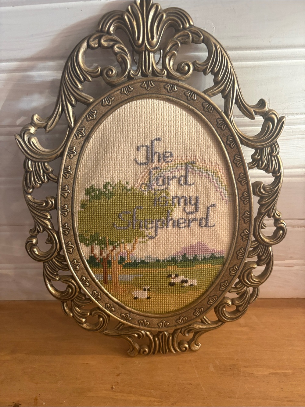 Framed Needlepoint 'The Lord is My Shepherd' Wall Art